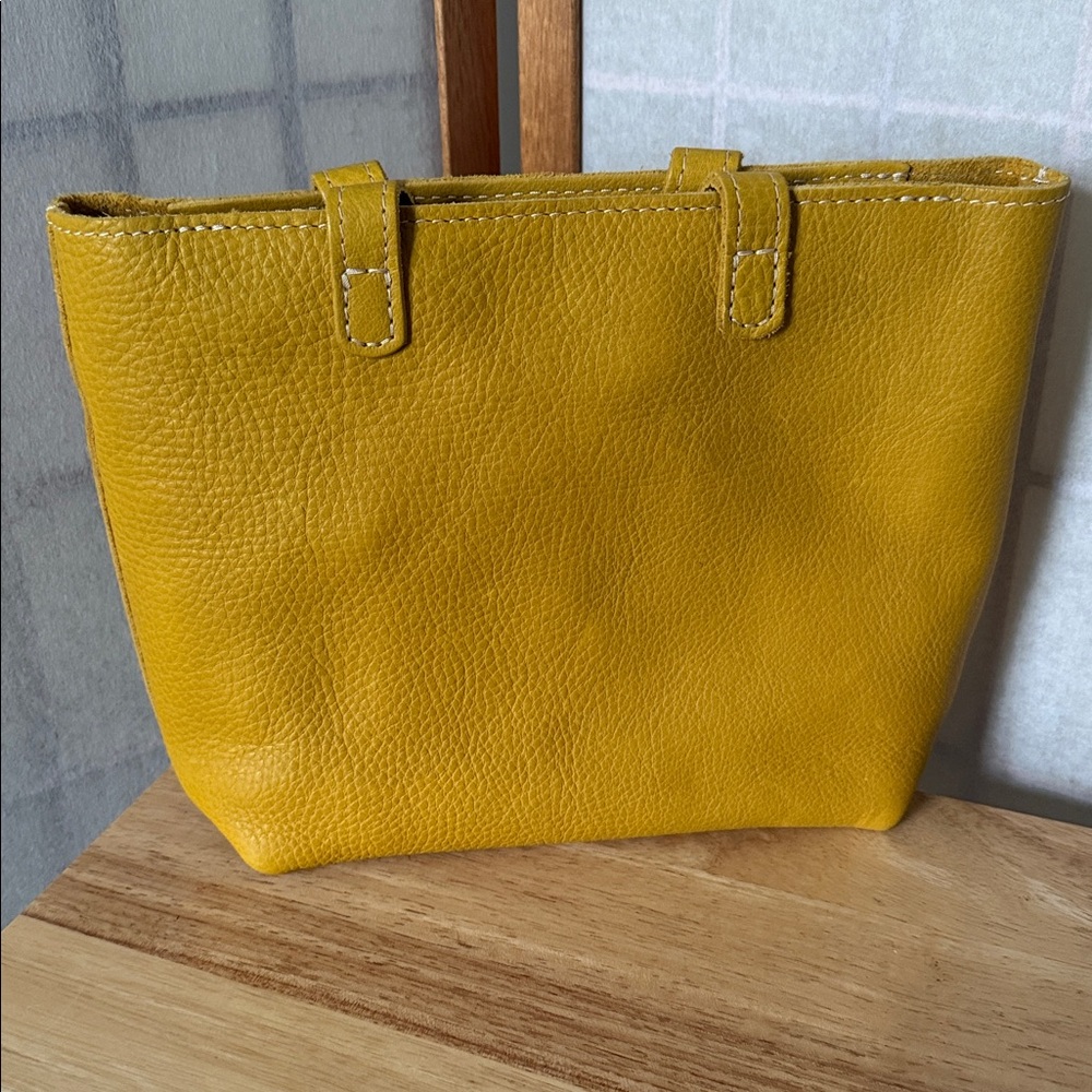 Portland Leather Mustard Yellow Mini Crossbody Tote Handbag - Picture 2 of 7